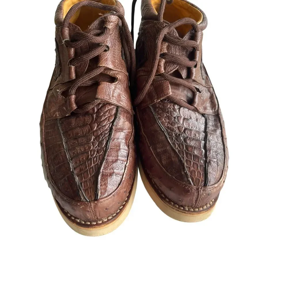 Los Altos Genuine BROWN Caiman Crocodile Ostrich Casual Shoes Lace Up 10.5